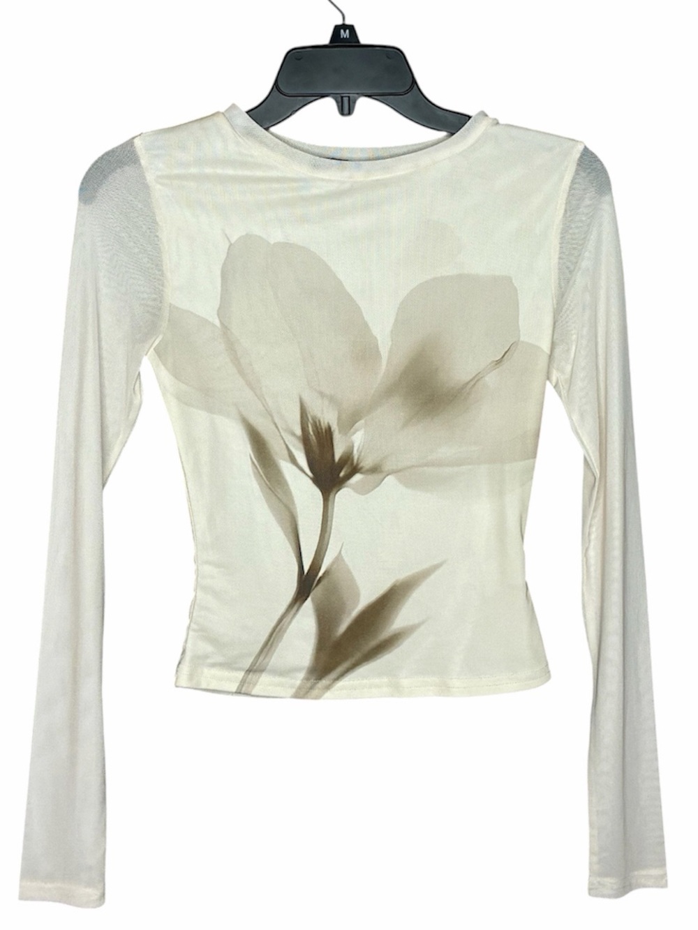 Cream Floral Sheer Long-Sleeve Tee